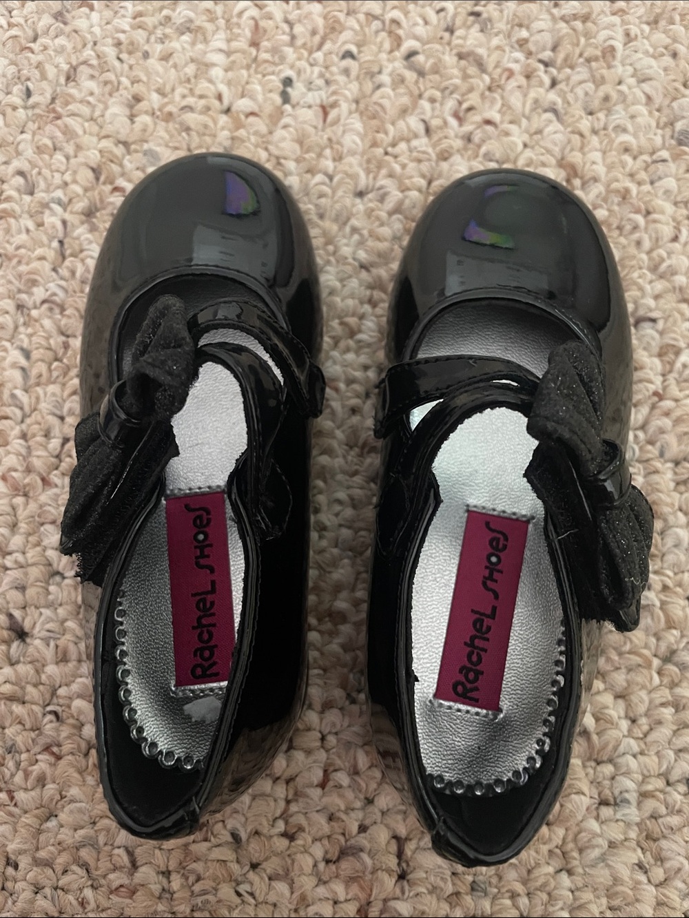 Rachel Shoes Black Patent Mary Janes with Bow Strap